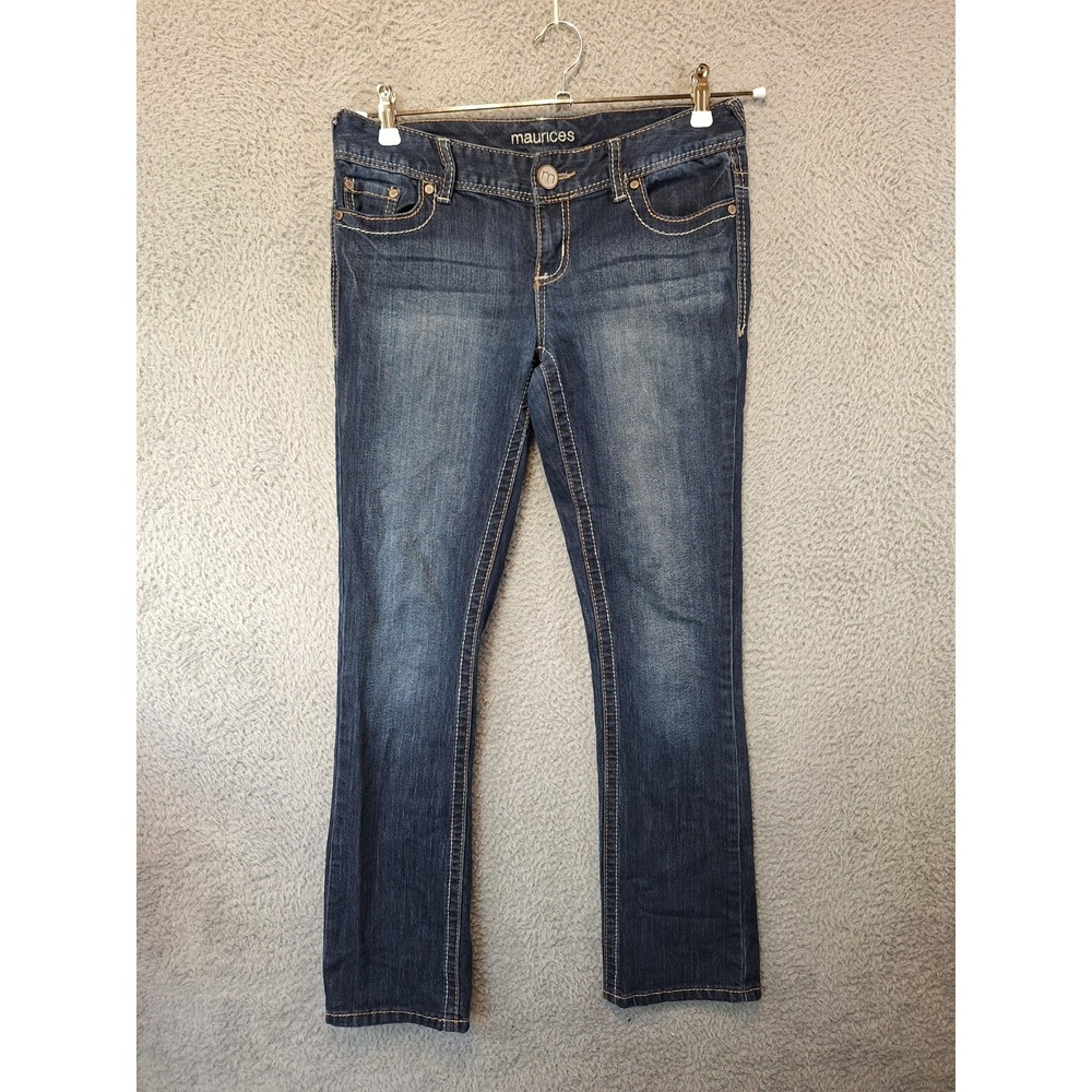 Maurices Jeans Womens 3/4S (Fits 32x30) Blue Denim Faded High Waisted Stretch
